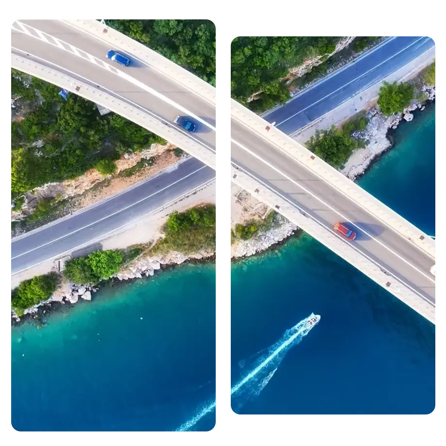 Bridge over water with cars travelling across it